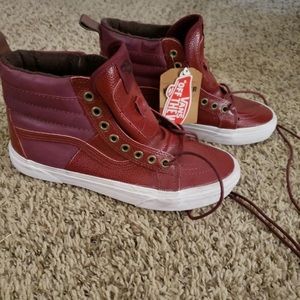 NEW Vans Pebble Leather Sk8-Hi 46 MTE Red High Top Sneaker Wom 8 Men 6.5